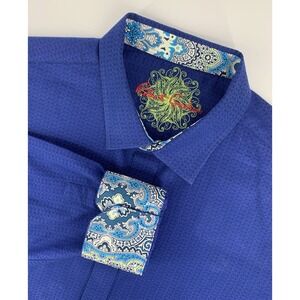 Robert Graham Shirt Mens XL Blue Jacquard Flip Cuff Colorful Button Up Cotton